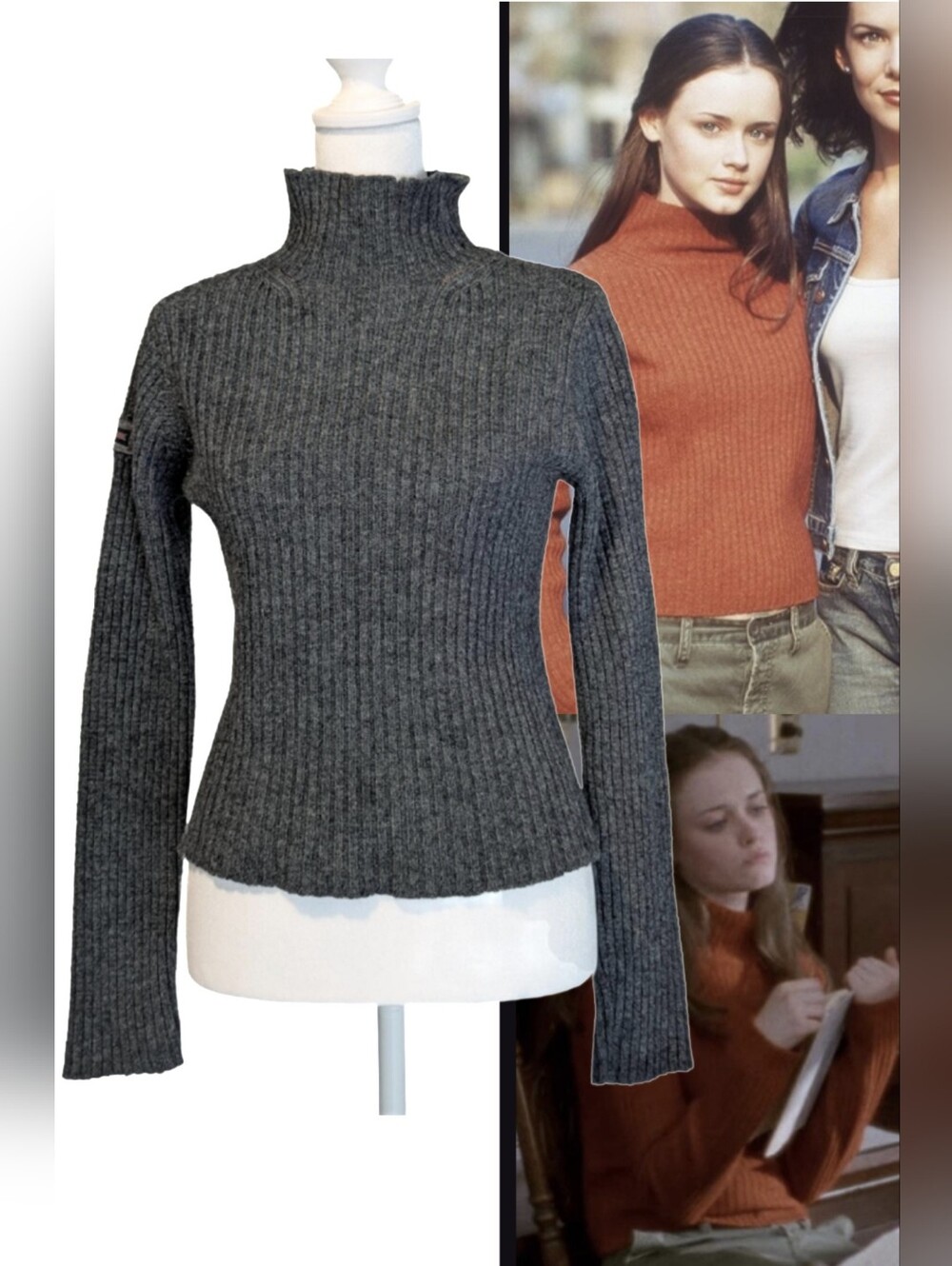 ASO Gilmore Girls Rory Sweater Mock Neck Rib Knit Vintage Sweater Top Size S/M
